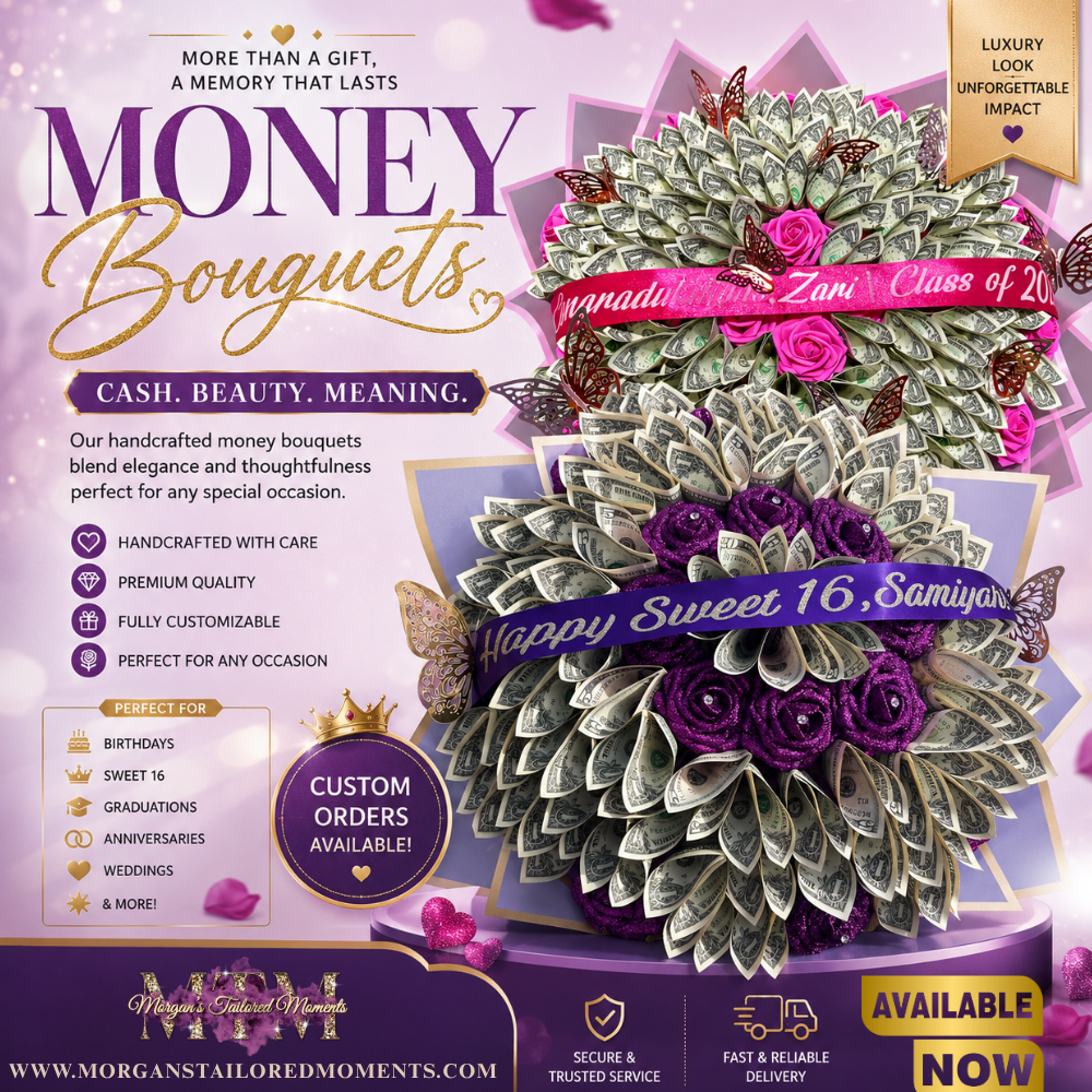 Luxury Money Bouquet – Custom Graduation, Birthday Cash Gift Arrangement (Processing Time 4-6 Business Days)