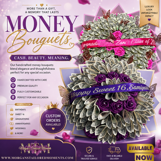 Luxury Money Bouquet – Custom Graduation, Birthday Cash Gift Arrangement (Processing Time 4-6 Business Days)