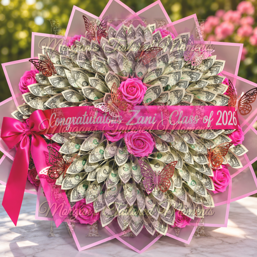 Luxury Money Bouquet – Custom Graduation, Birthday Cash Gift Arrangement (Processing Time 4-6 Business Days)