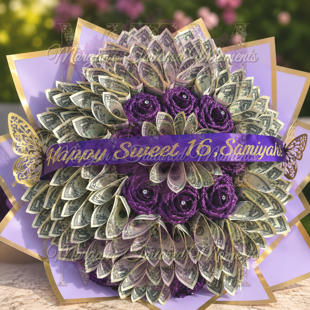 Luxury Money Bouquet – Custom Graduation, Birthday Cash Gift Arrangement (Processing Time 4-6 Business Days)