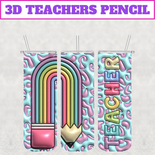 3D Puff Teachers Pencil Stainless Steel Tumbler