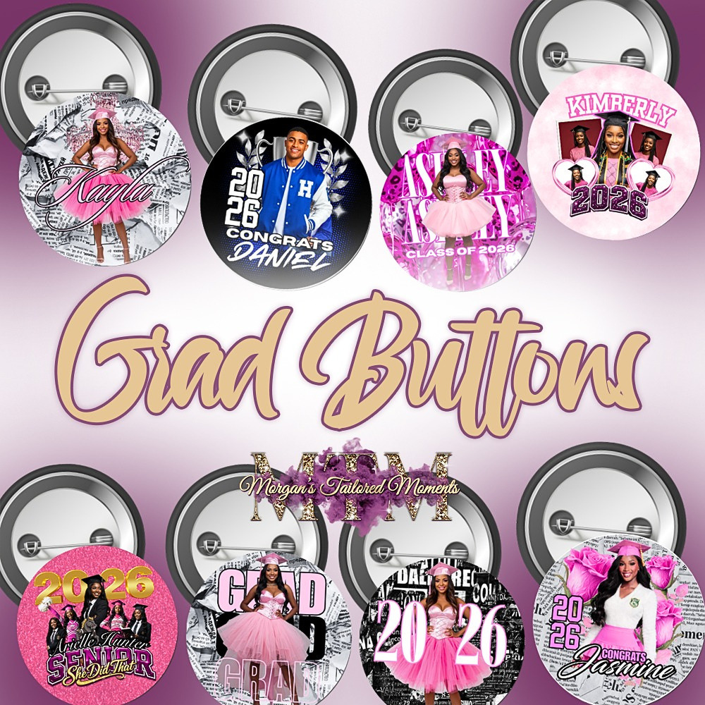 Custom Graduation Buttons 2026 | Personalized Photo Grad Pins | Senior Class Buttons