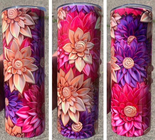 3D Pink,Purple & Gold Flowers Stainless Steel Tumbler