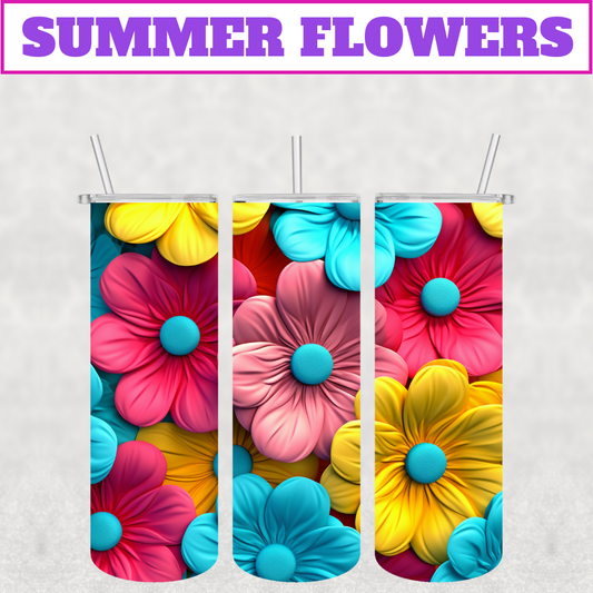 3D Summer Flowers Stainless Steel Tumbler