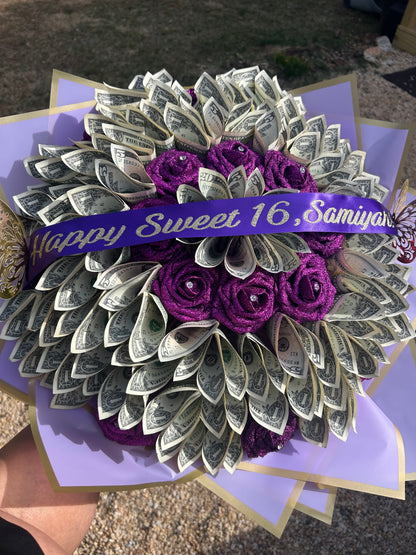 Luxury Money Bouquet – Custom Graduation, Birthday Cash Gift Arrangement (Processing Time 4-6 Business Days)